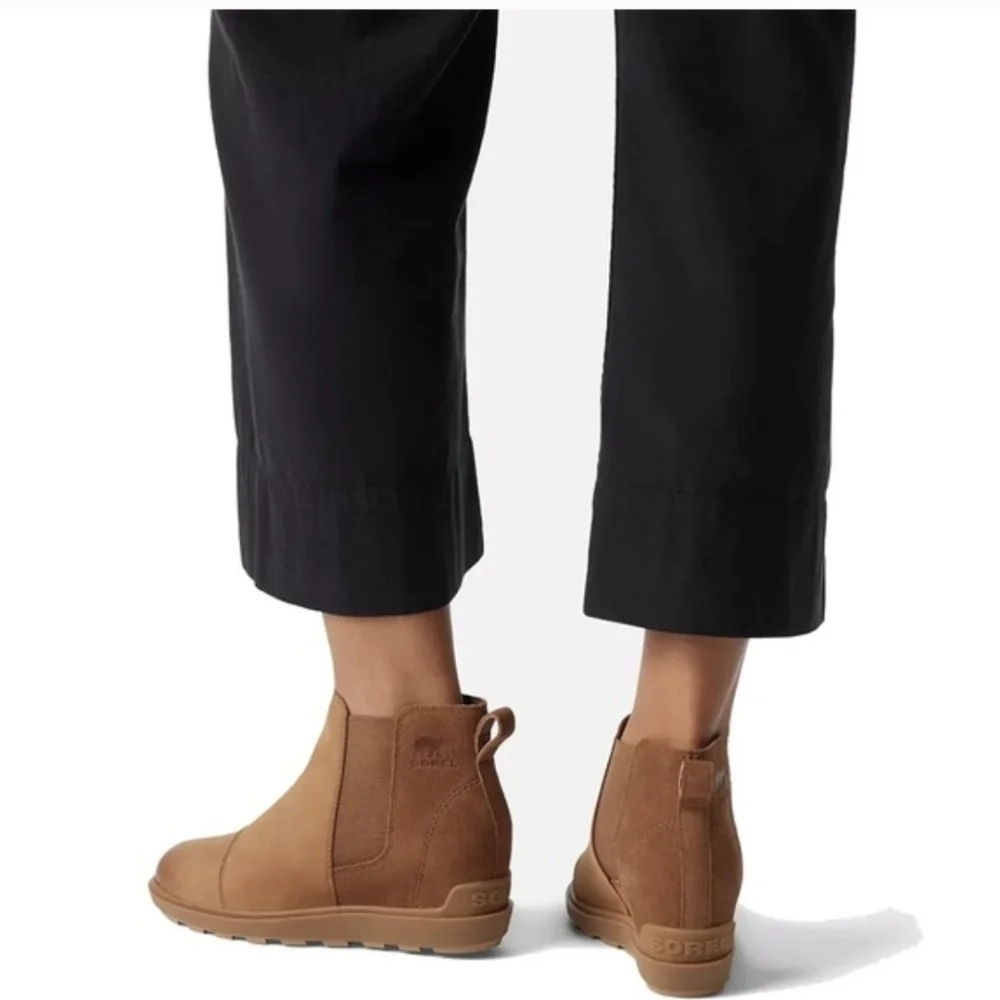 SOREL Evie II Chelsea Wedge Ankle Booties Tan Leather Waterproof‎